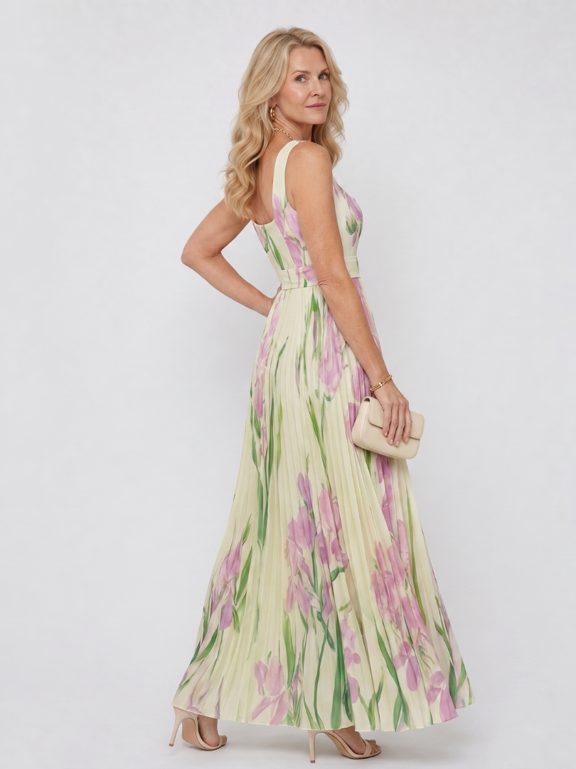 Vimele | Pleated Sleeveless Square Neck Maxi Dress