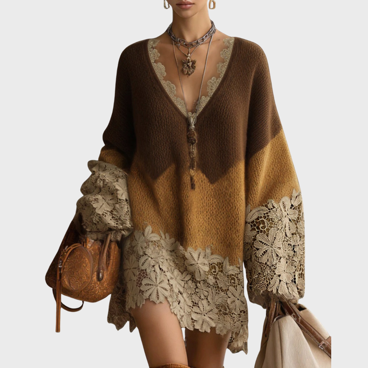 Brown Ombre Oversized Knit Mini Dress
