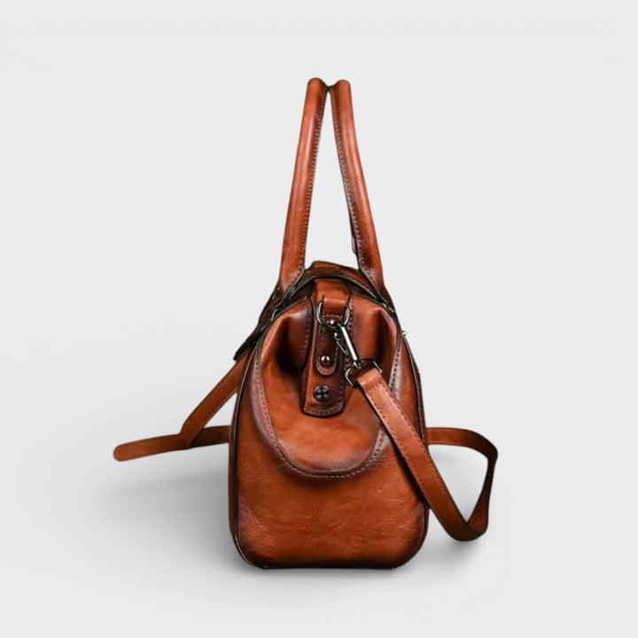 Florina - Leather Handbag with Engraving and Floral Pattern