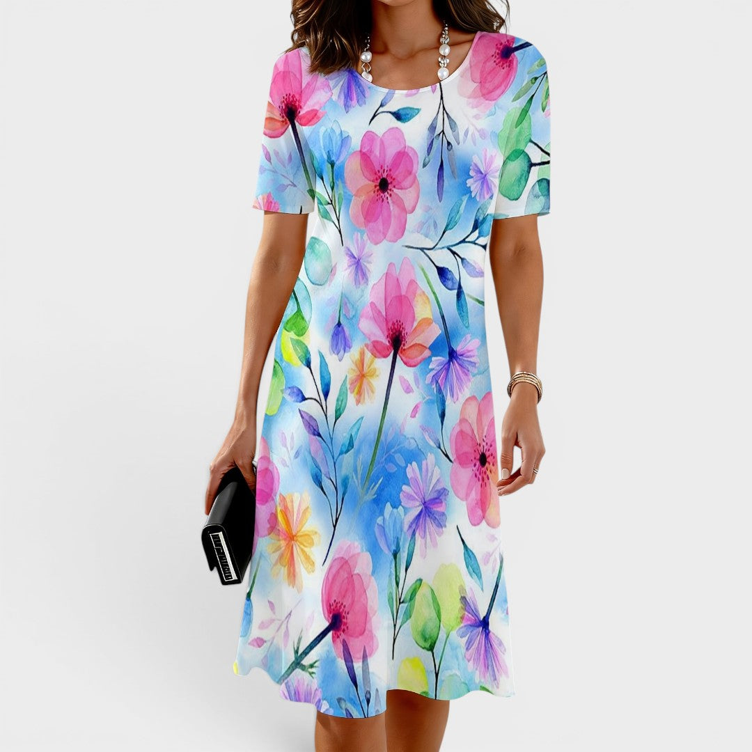 Marielle | Watercolor Floral A-Line Midi Dress