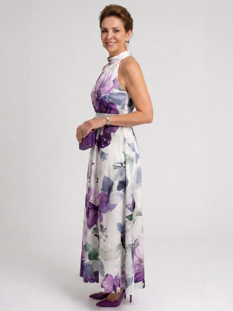 Omego | Soft Bloom Halter Neck Flowing Maxi Dress