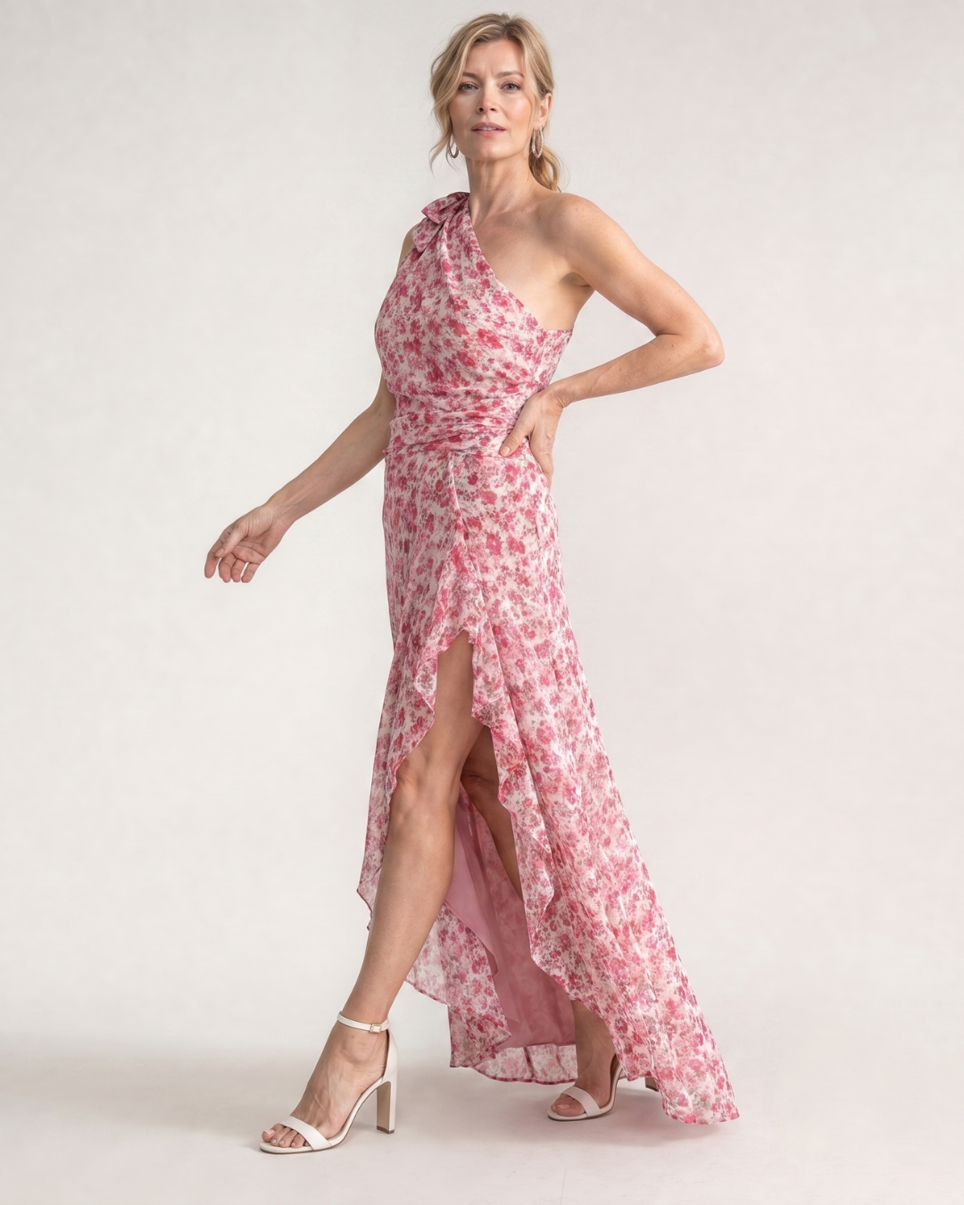Ikele | Ditsy Floral One Shoulder Ruffle Hem Maxi Dress