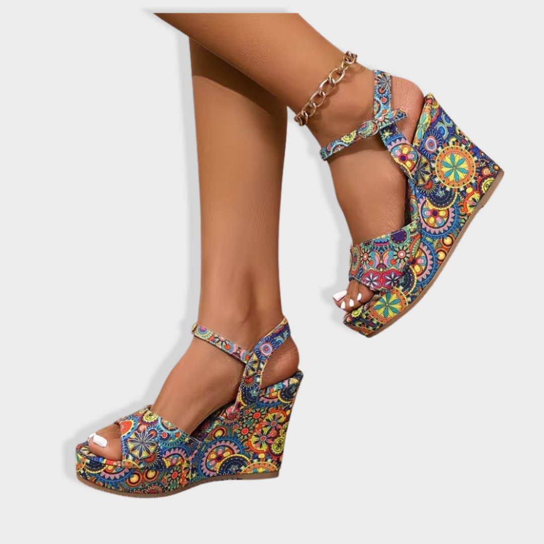 Violet | Boho Floral Wedge Sandals