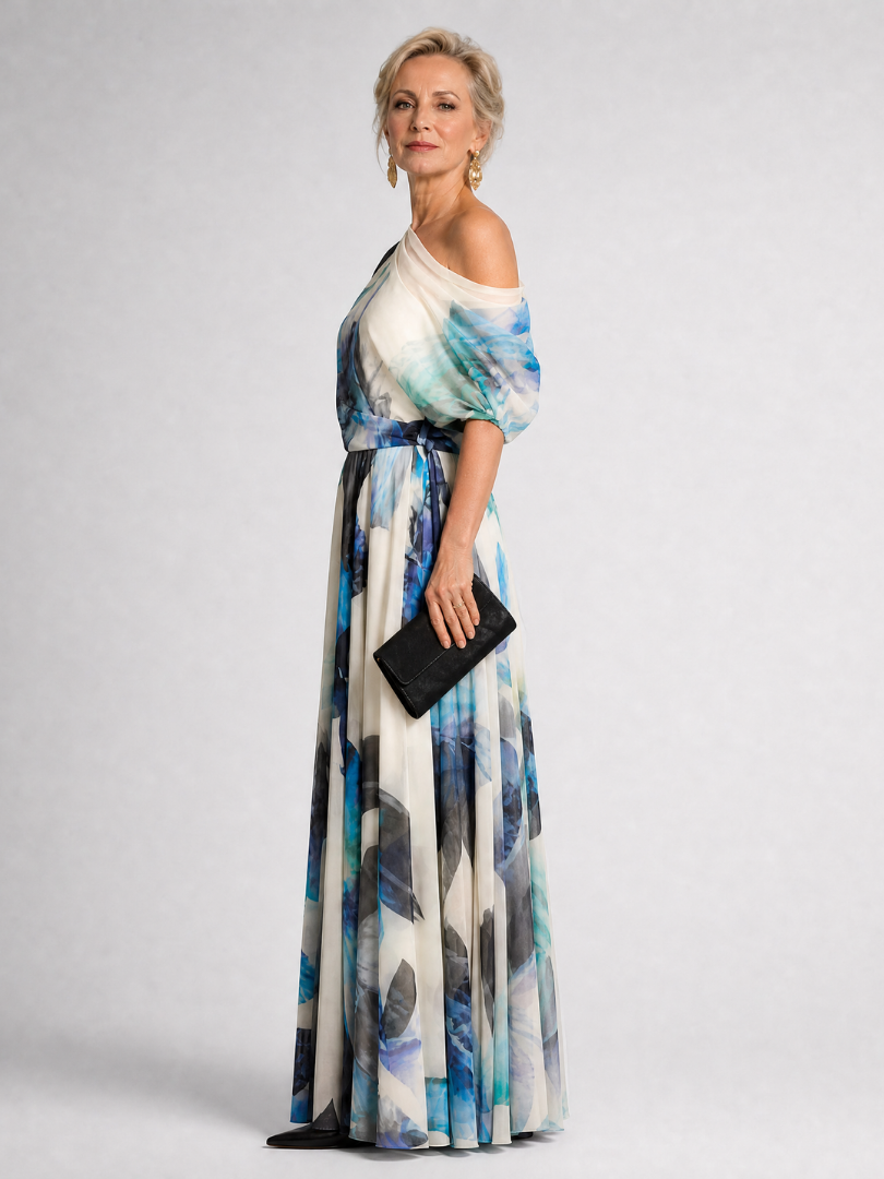 Seraphina | One-Shoulder Watercolor Floral Maxi Dress