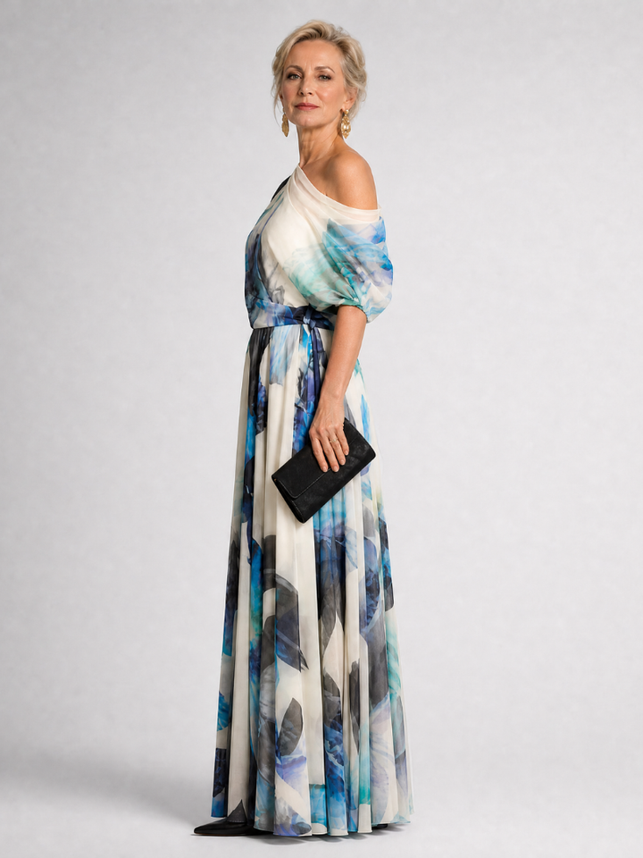 Seraphina | One-Shoulder Watercolor Floral Maxi Dress