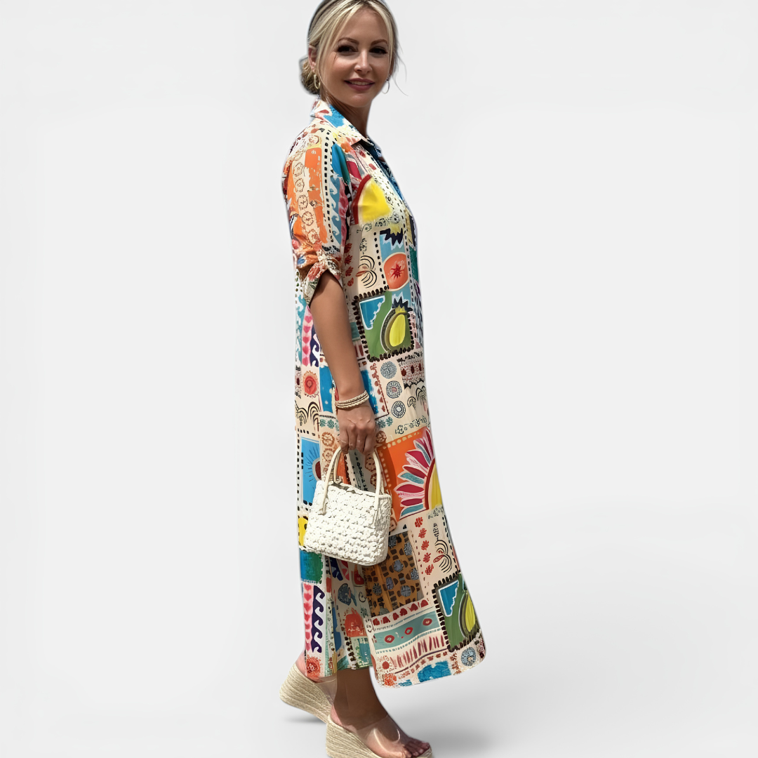 Marbella | Artistic Print Midi Shirt Dress