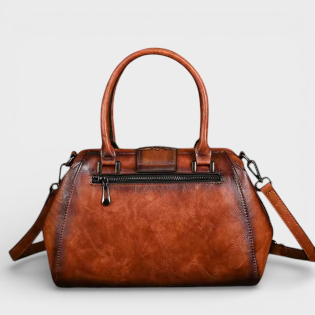Florina - Leather Handbag with Engraving and Floral Pattern