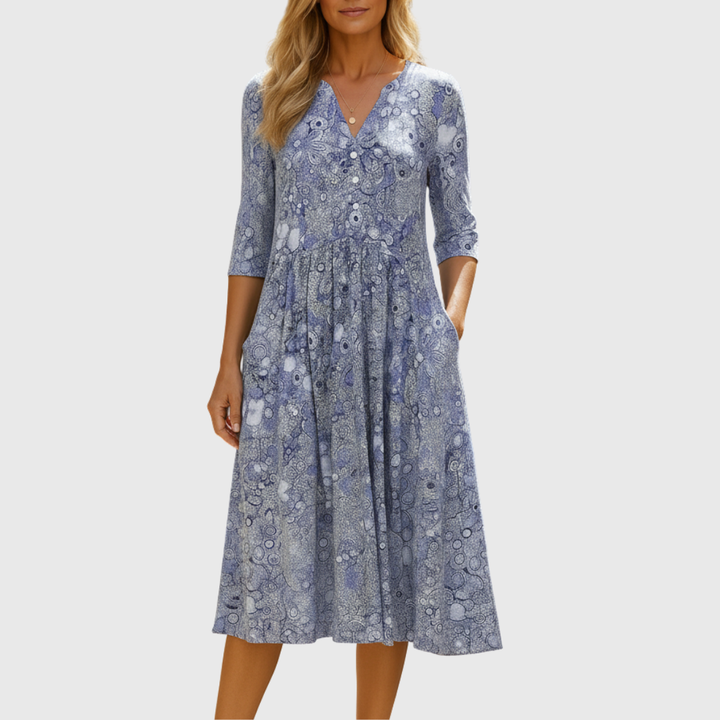 Harlow | Graceful V-Neck Elegance Midi Dress