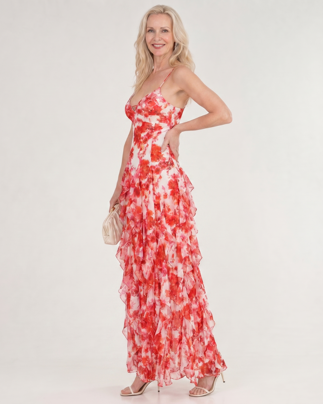 Vugeh | Watercolor Floral Ruffle Hem Sleeveless Maxi Dress