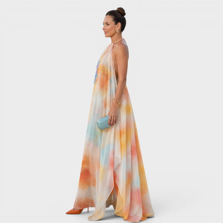 Solmira | Watercolor Halter Flowing Maxi Dress