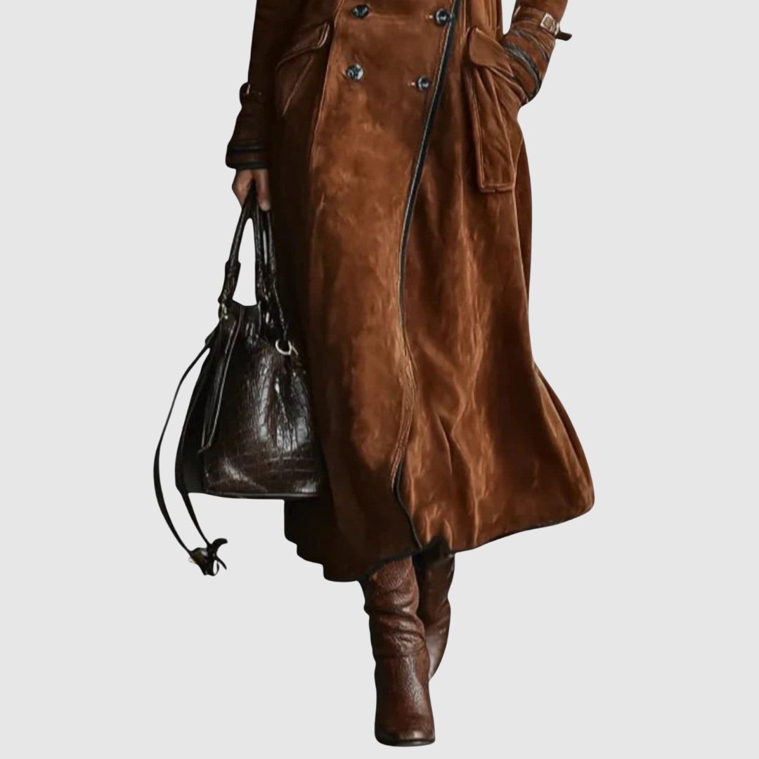 Michelle | Long Suede Double Breasted Trench Coat