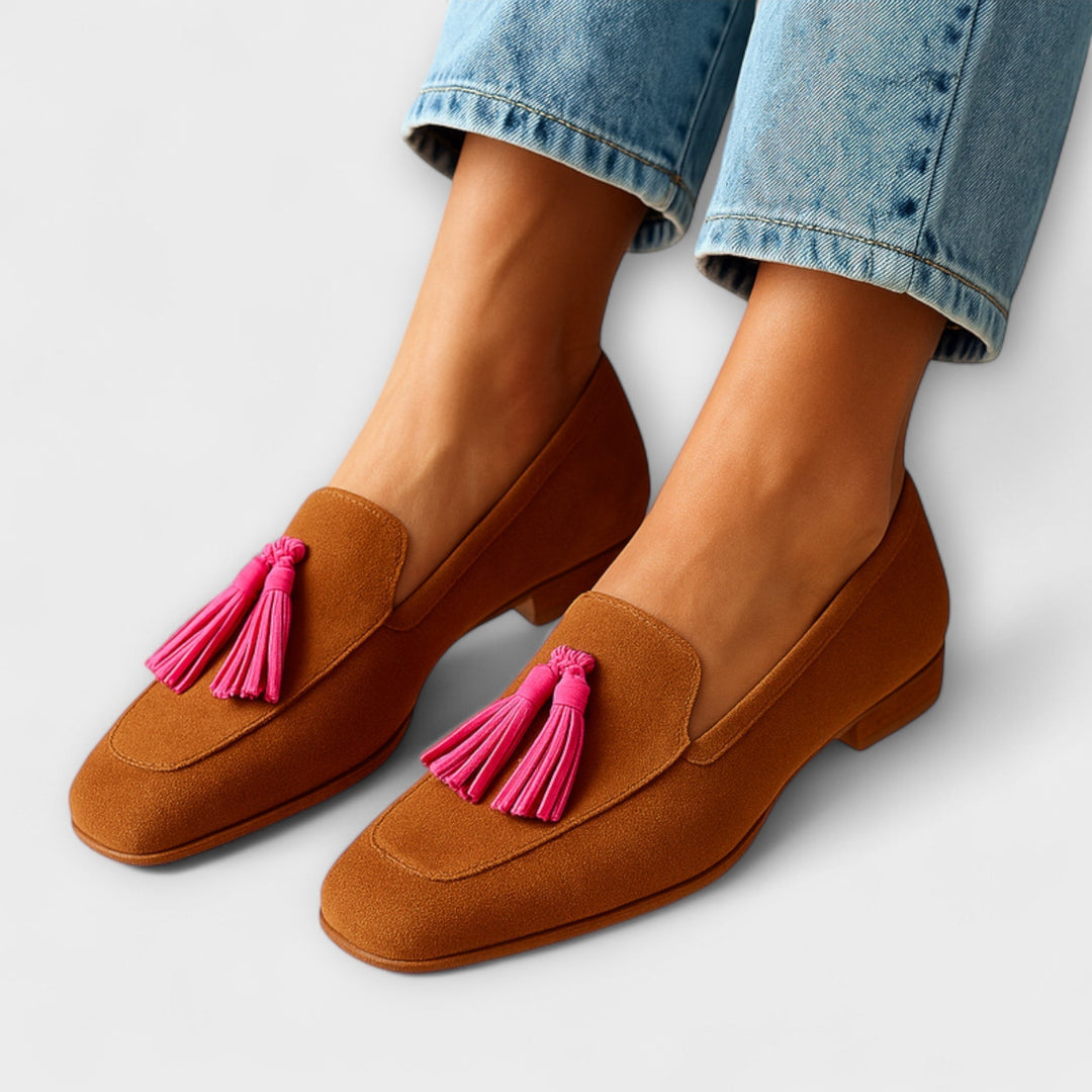 Pink Suede Moccasins with Decorative Fringes