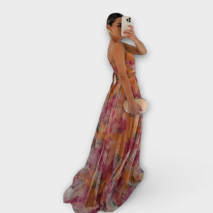 Annai Mesh Maxi Dress - Elegant and Figure-Hugging