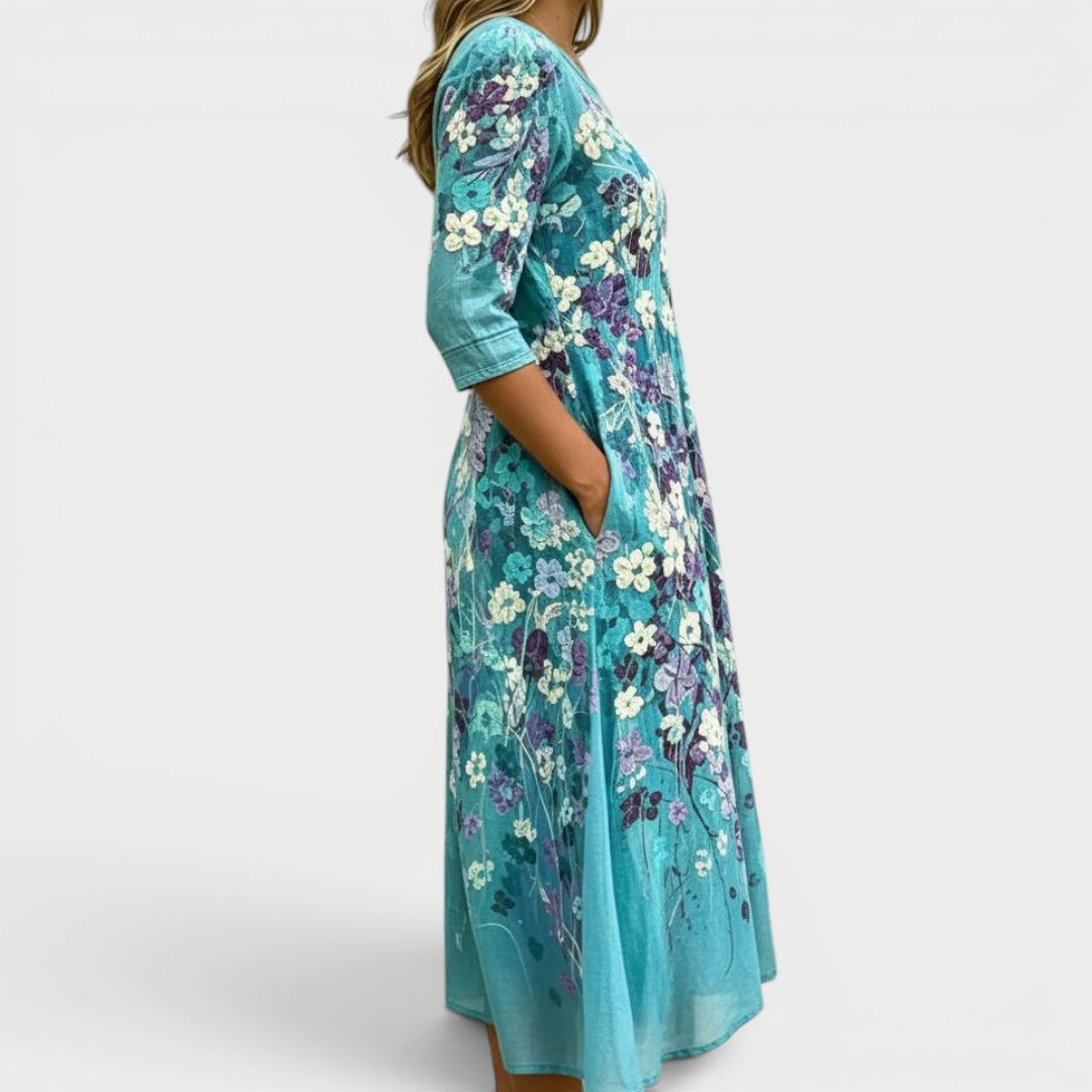 Evelyne | Vintage Floral Midi Dress