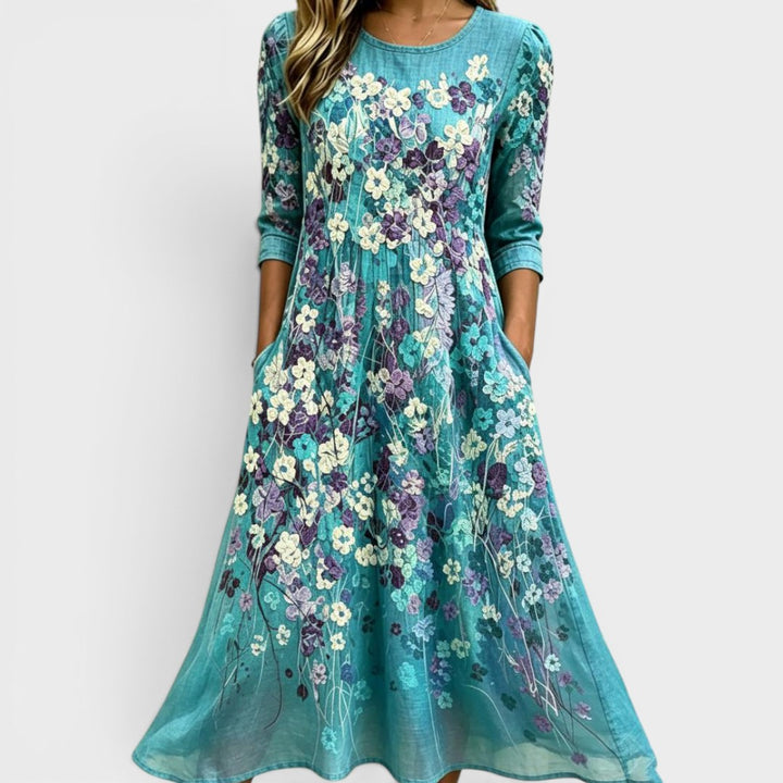 Evelyne | Vintage Floral Midi Dress