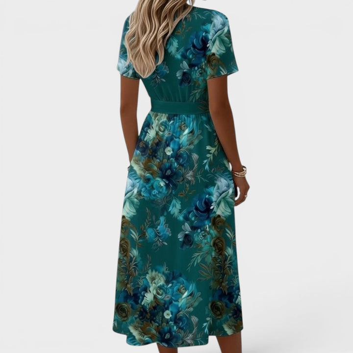 Celestia | Elegant Floral Wrap Midi Dress