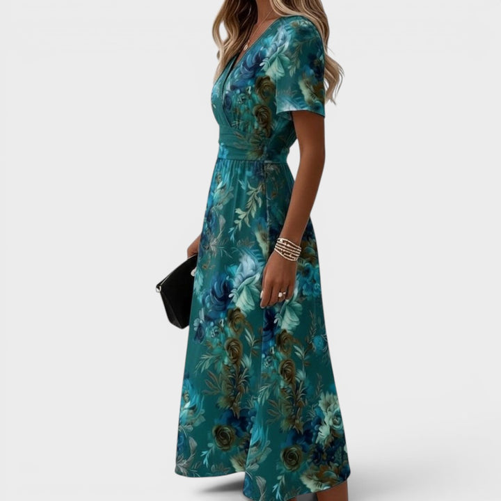 Celestia | Elegant Floral Wrap Midi Dress
