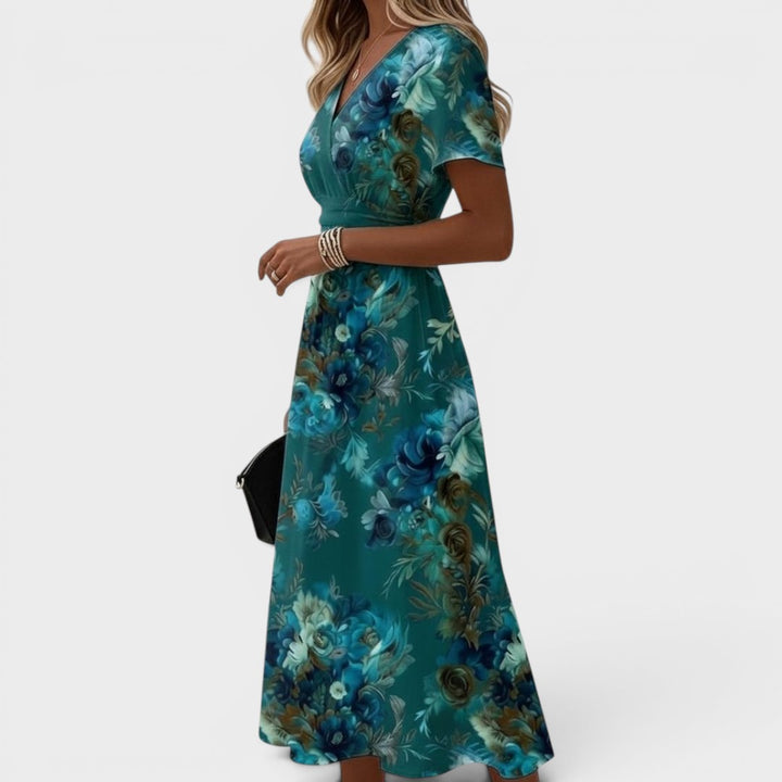 Celestia | Elegant Floral Wrap Midi Dress
