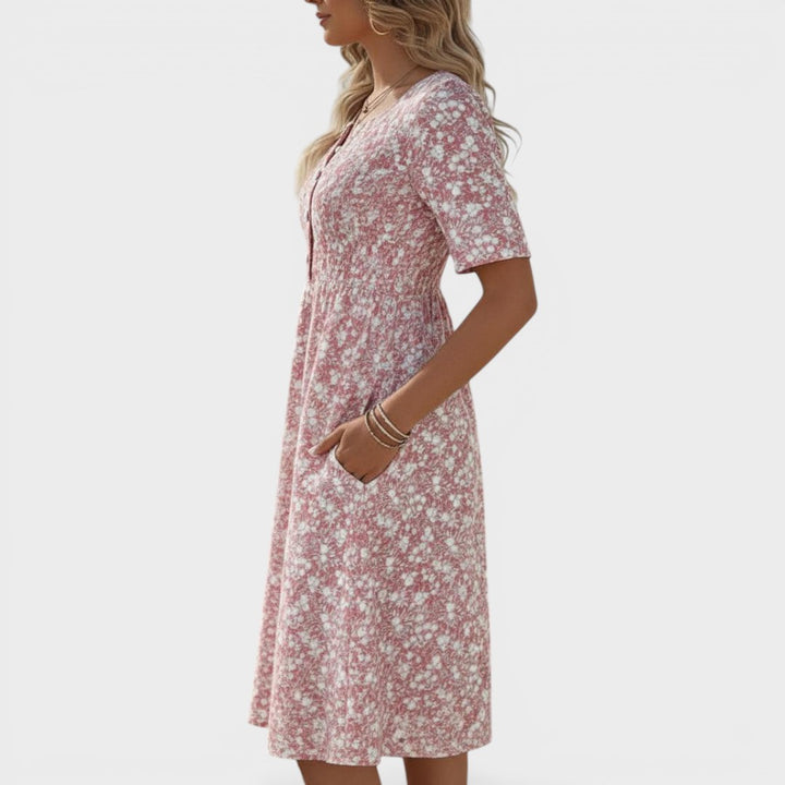 Emmeline | Soft Floral Button Front Midi Dress