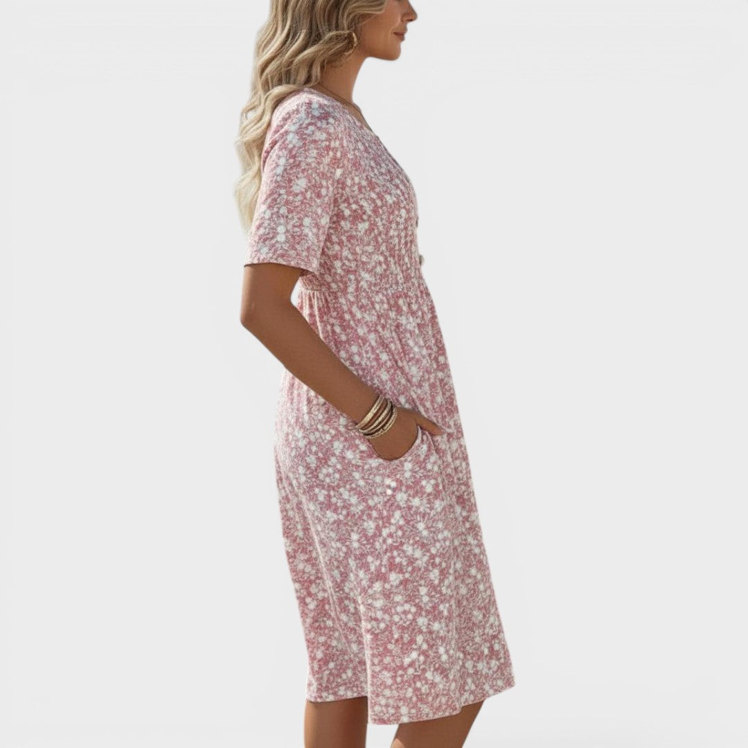 Emmeline | Soft Floral Button Front Midi Dress