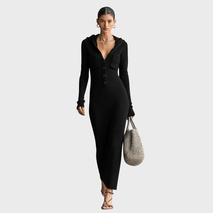 Slim-fit Hooded Knitted Maxi Dress