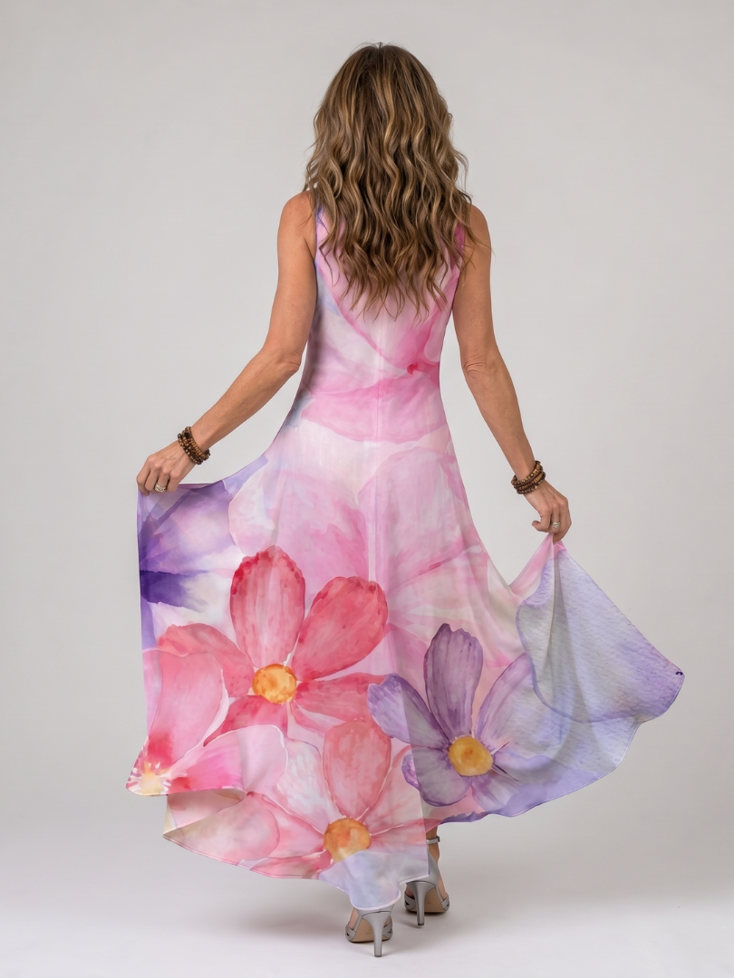 Nemen | Watercolor Flower Sleeveless Flowing Maxi Dress
