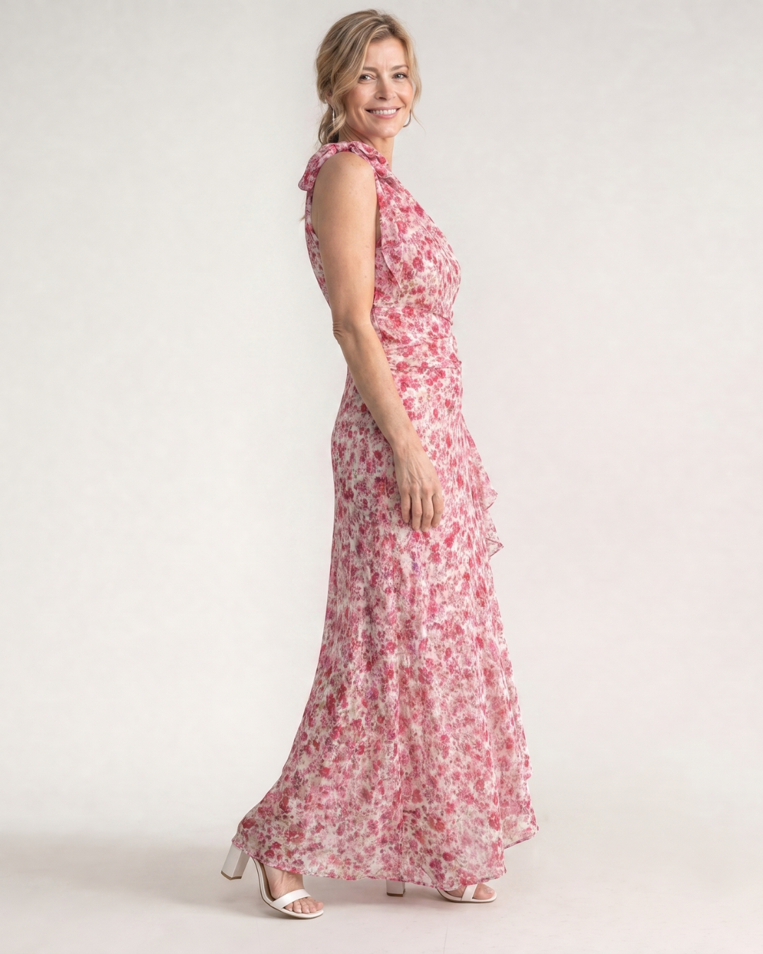 Ikele | Ditsy Floral One Shoulder Ruffle Hem Maxi Dress