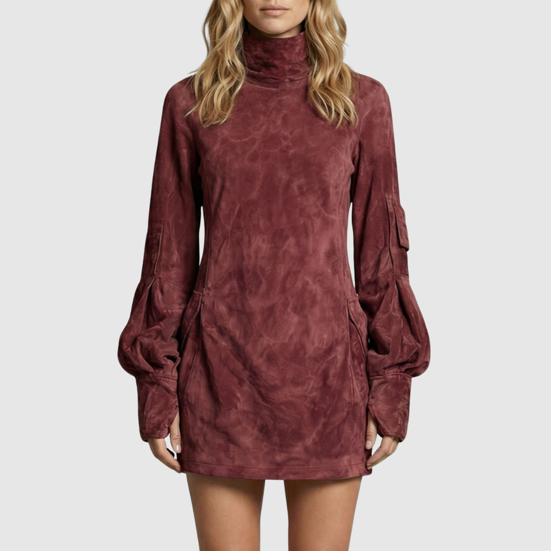 Marcella | High Neck Silhouette Suede-Effect Mini Dress