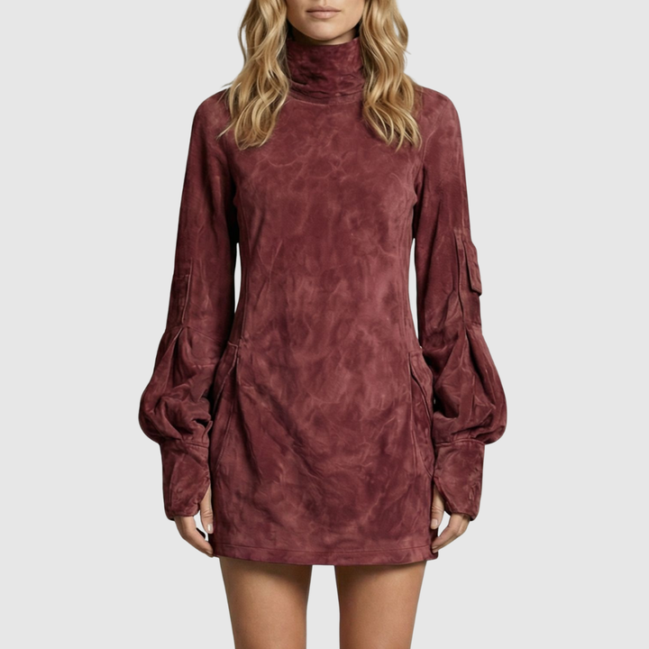 Marcella | High Neck Silhouette Suede-Effect Mini Dress