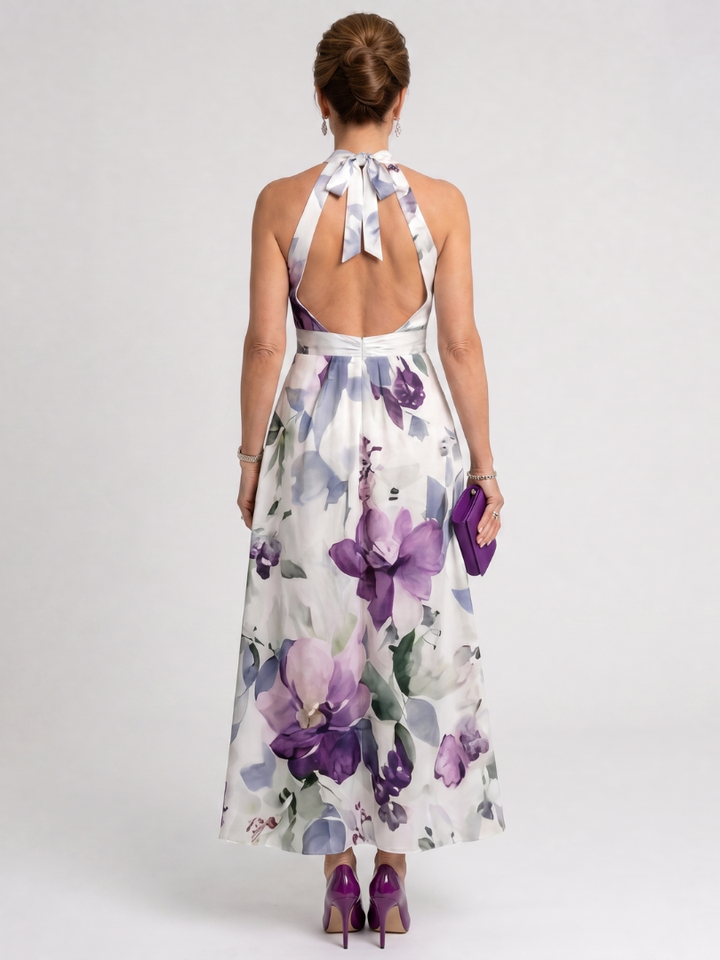 Omego | Soft Bloom Halter Neck Flowing Maxi Dress