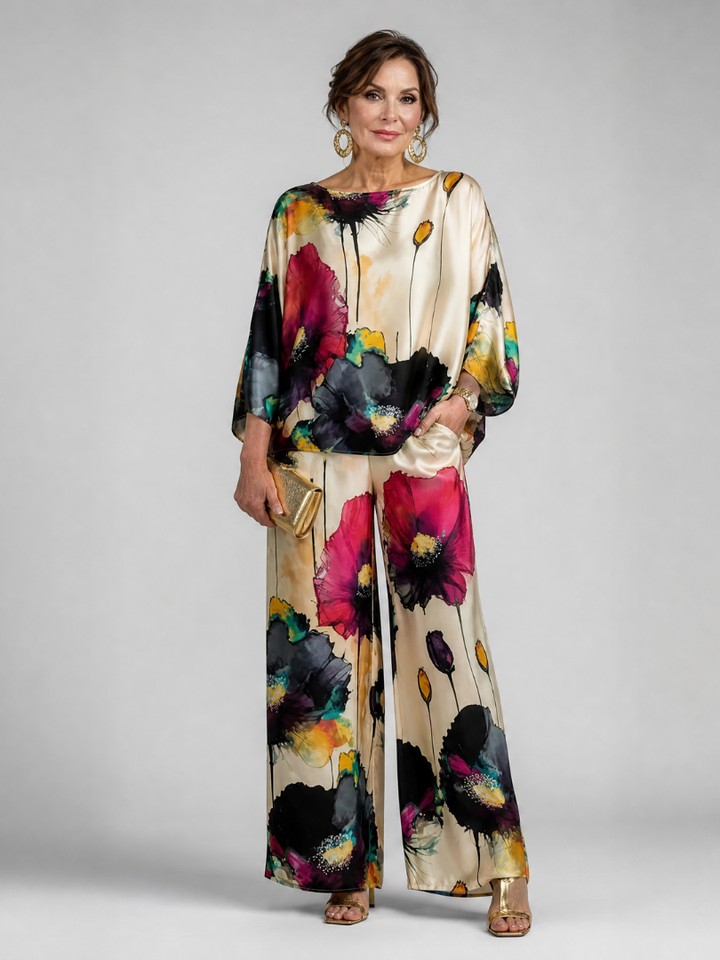 Vivienne | Watercolor Floral Two Piece Pant Set