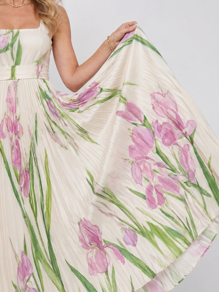Vimele | Pleated Sleeveless Square Neck Maxi Dress