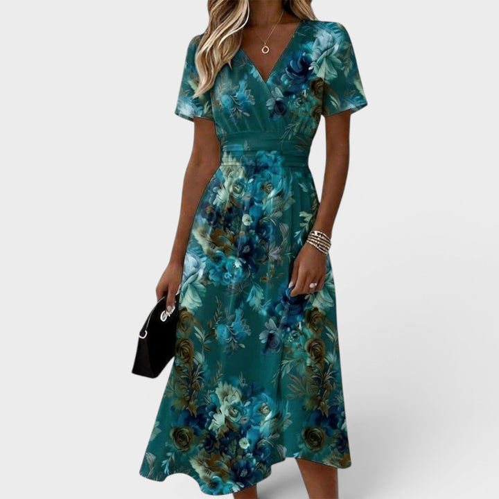 Celestia | Elegant Floral Wrap Midi Dress