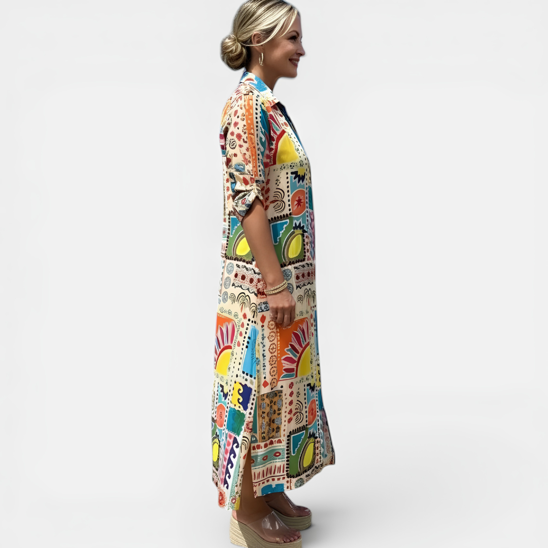 Marbella | Artistic Print Midi Shirt Dress