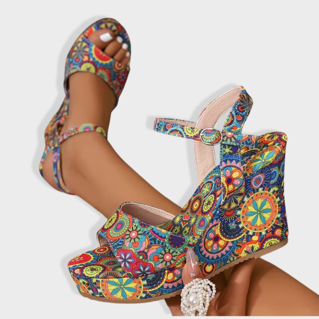 Violet | Boho Floral Wedge Sandals