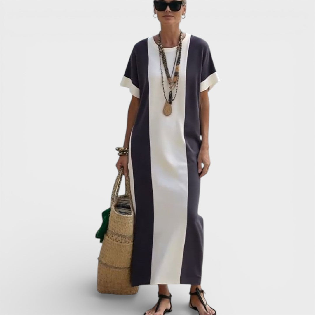 Aurora | Contrast Print Round Neck Loose Dress