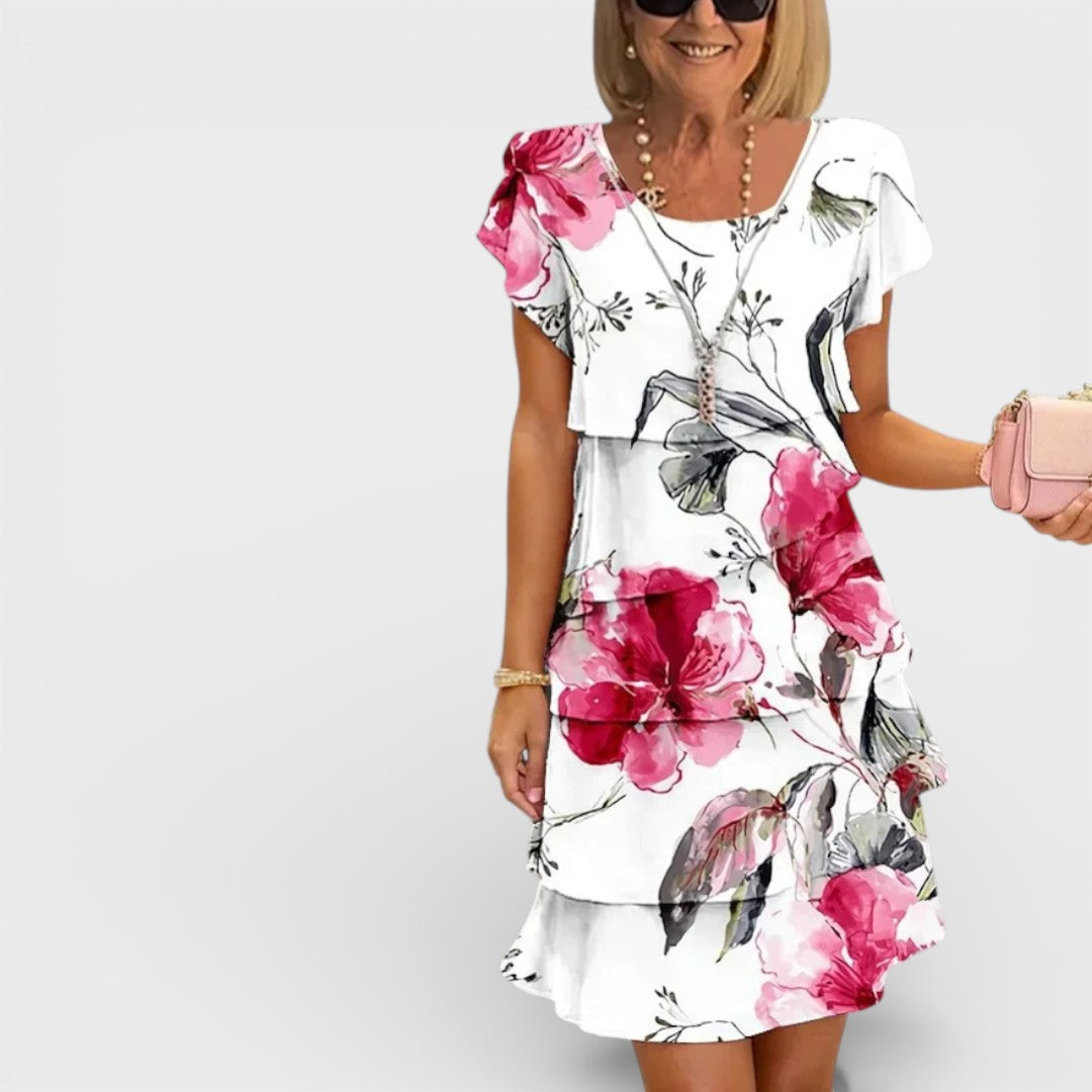 Mariah | Multi-plant Floral Print Cascade Dress