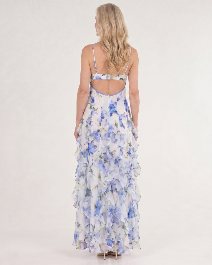Vugeh | Watercolor Floral Ruffle Hem Sleeveless Maxi Dress
