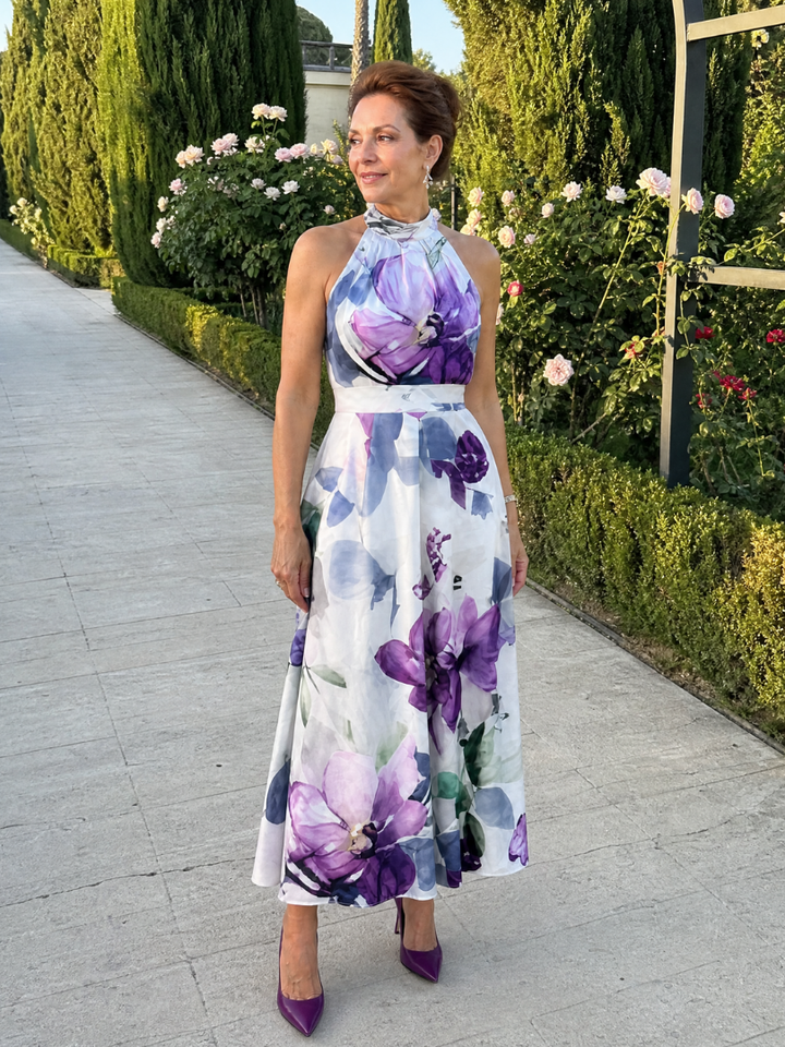 Omego | Soft Bloom Halter Neck Flowing Maxi Dress