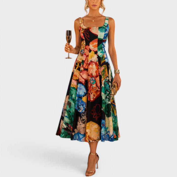 Vivienne | Artistic Print Fit & Flare Midi Dress
