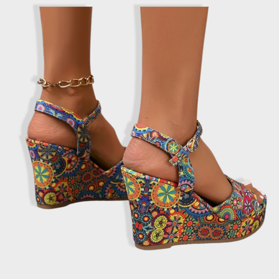 Violet | Boho Floral Wedge Sandals