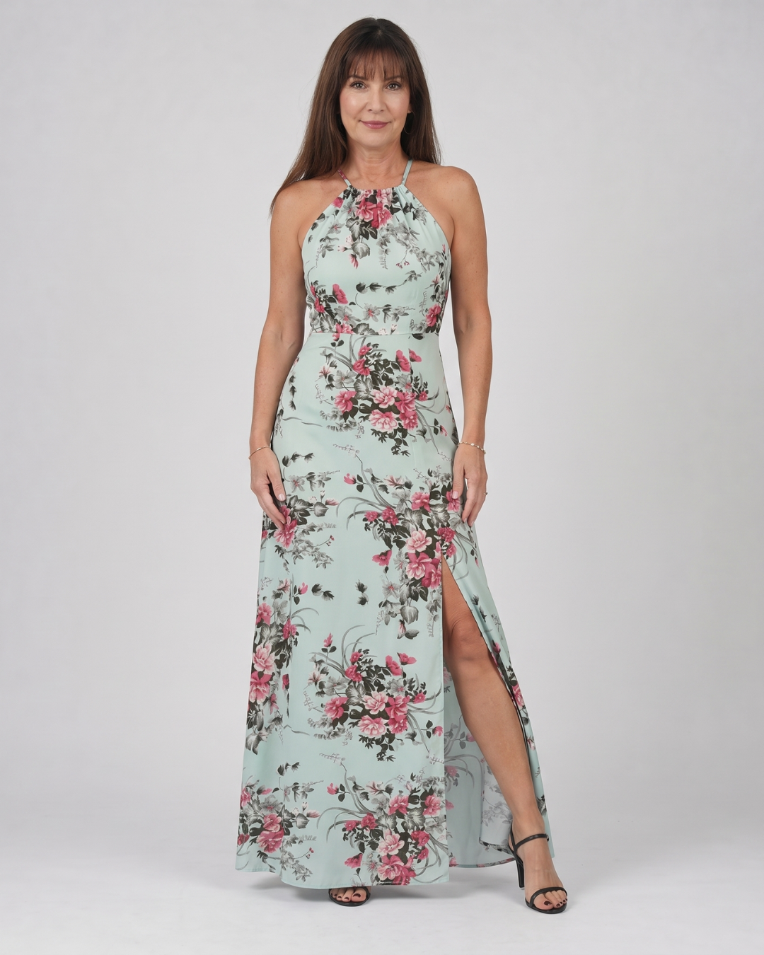 Loliane | Floral Halter Neck Side Slit Maxi Dress