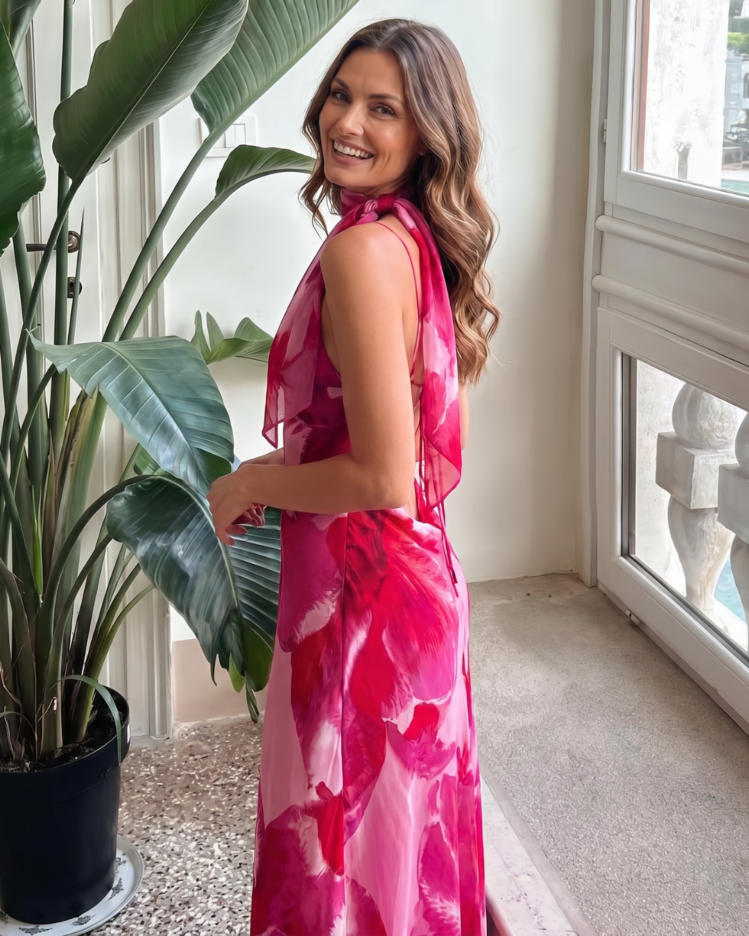 Najem | Watercolor Print Sleeveless Deep V Maxi Dress