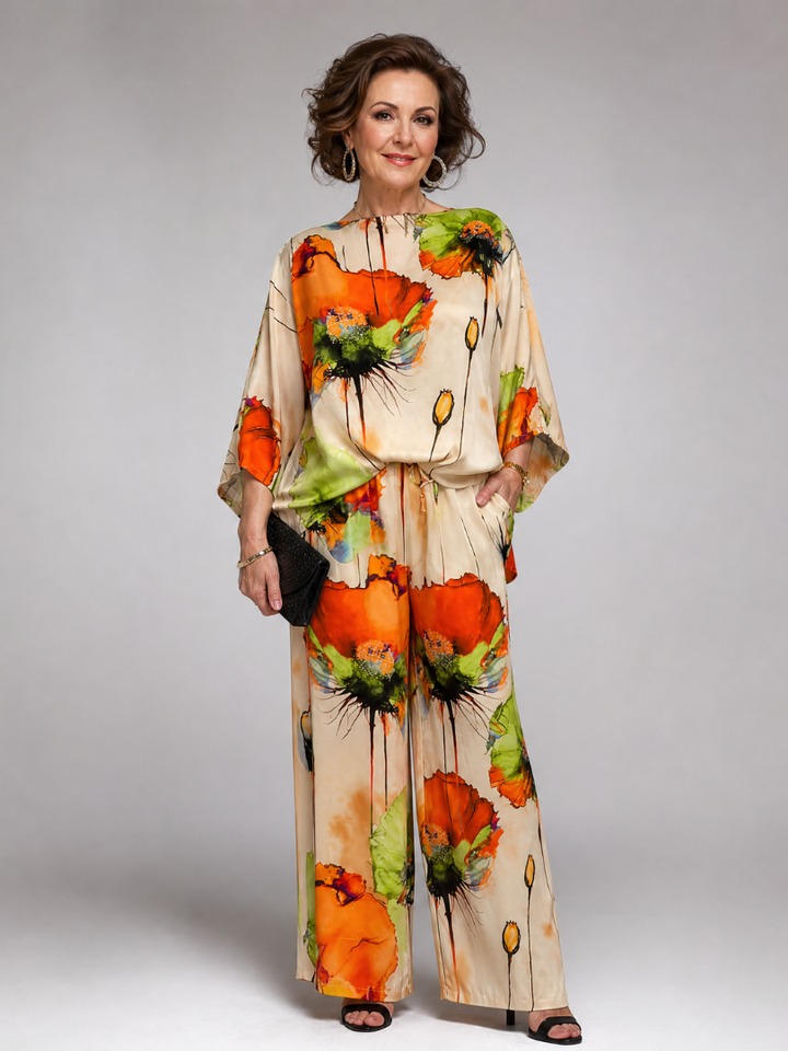 Vivienne | Watercolor Floral Two Piece Pant Set
