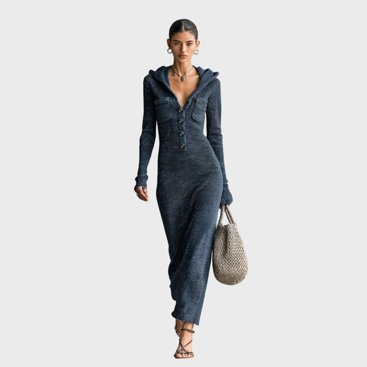 Slim-fit Hooded Knitted Maxi Dress