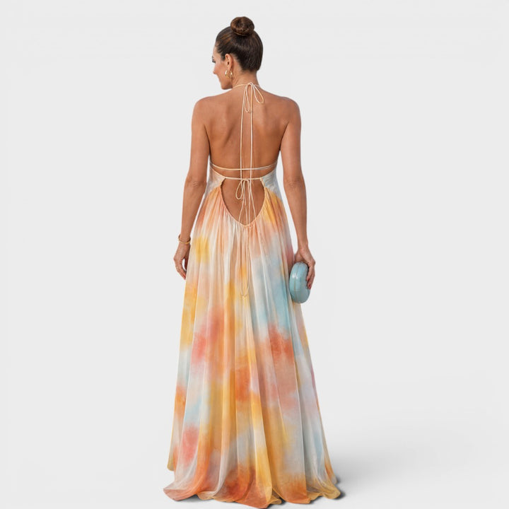 Solmira | Watercolor Halter Flowing Maxi Dress