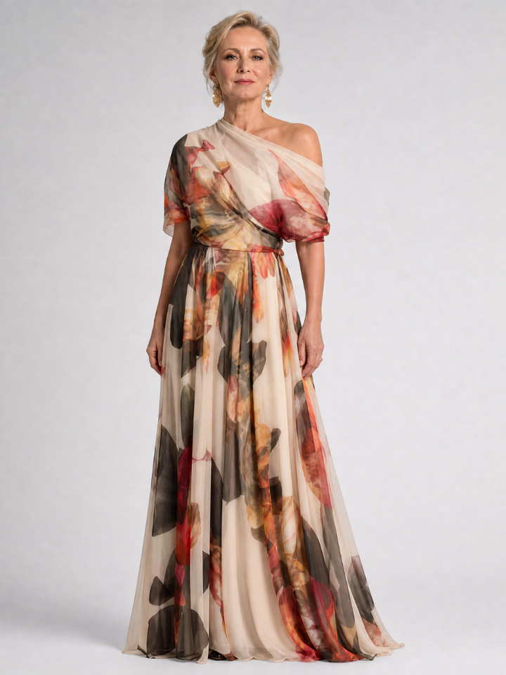 Seraphina | One-Shoulder Watercolor Floral Maxi Dress