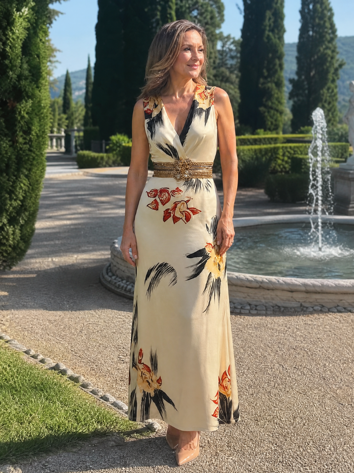Loimen | Floral Print Sleeveless V Neck Maxi Dress