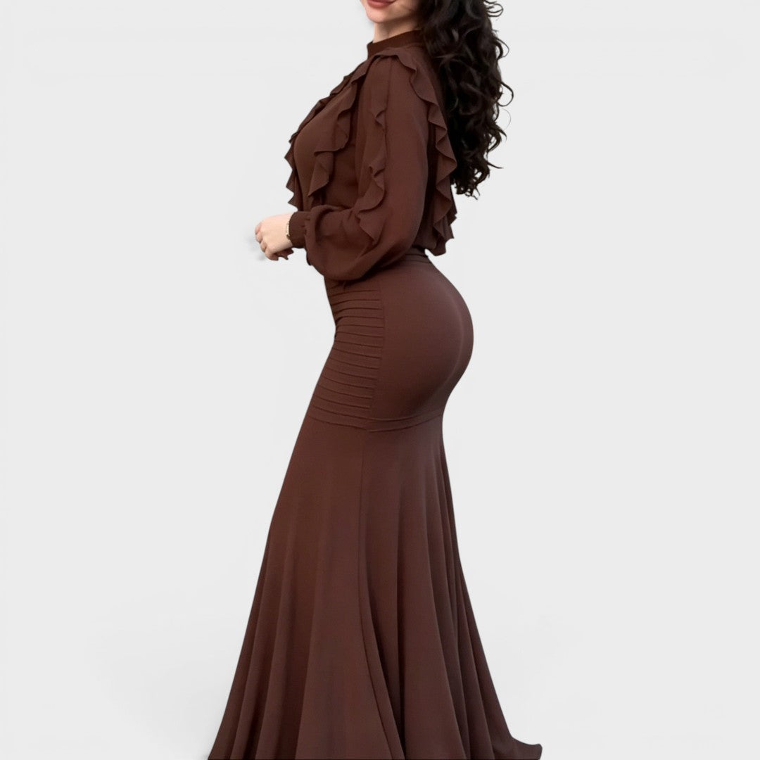 Celeste | Elegant Ruffle Sleeve Mermaid Maxi Dress