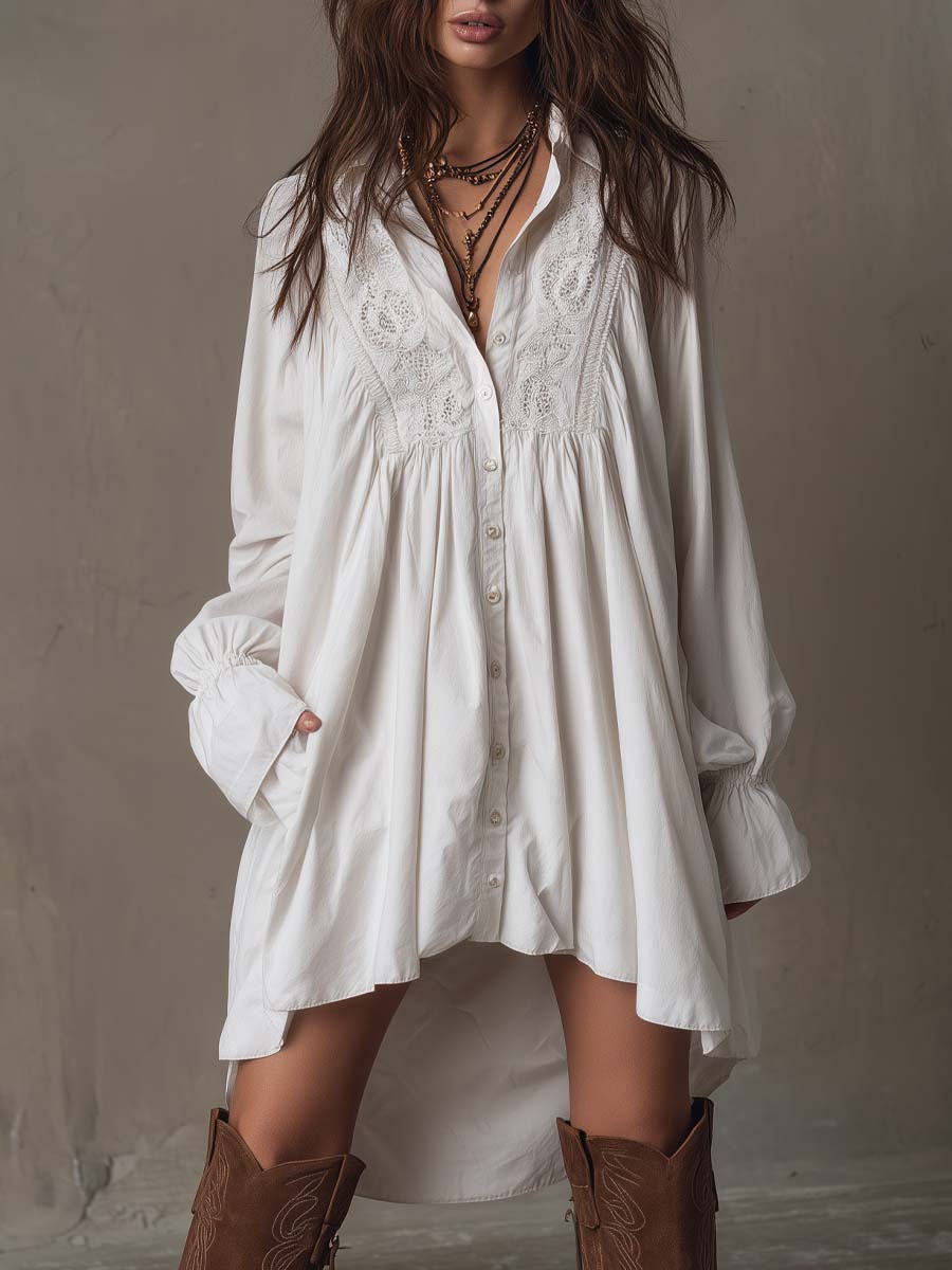 Odette Retro Lace Irregular-Hem Mini Dress - front full
